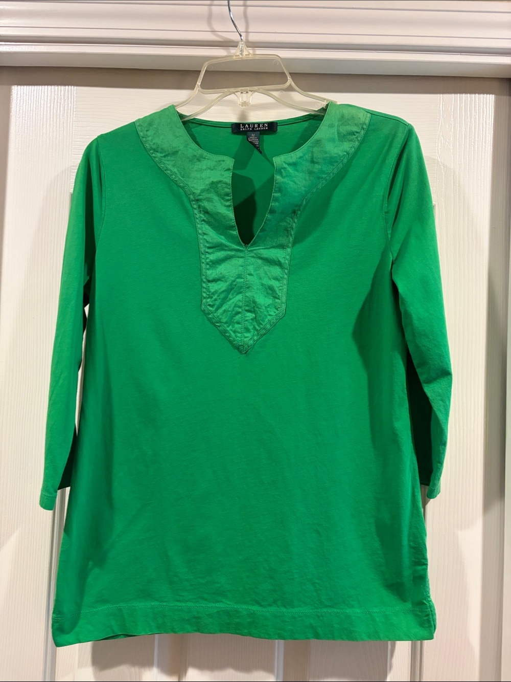 Lauren Ralph Lauren Bright Green Split V-Neck 3/4 Sleeve Tunic like new size M - Picture 2 of 4